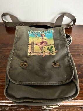 Cowgirl Graphic Canvas Crossbody Bag - Olive Green